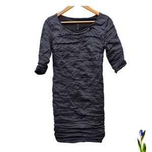 Sarah Pacini Gray Ruched Sheath Dress 3/4 Sleeve Made In Italy